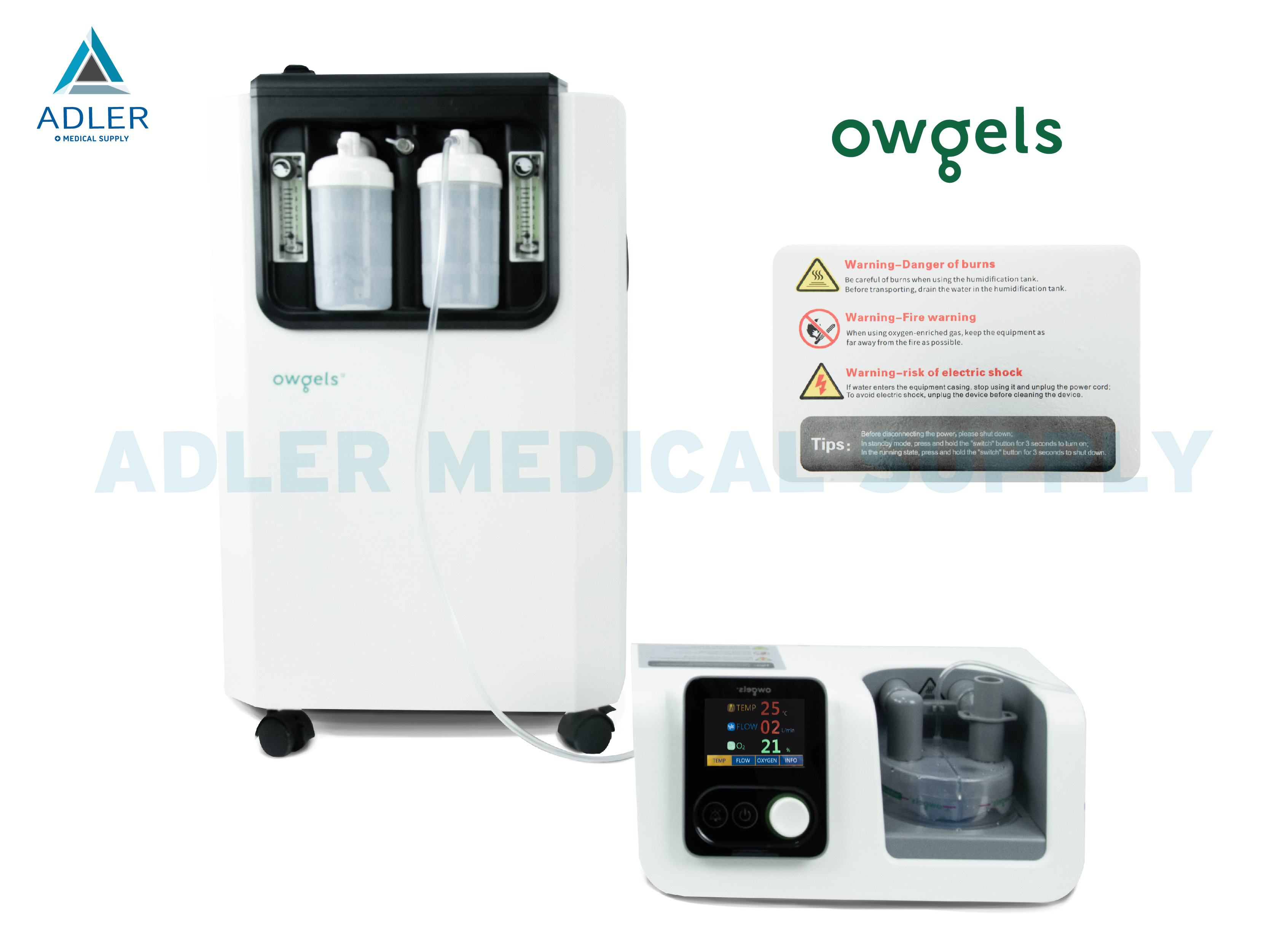 เครื่องให้ออกซิเจนแรงดันสูงทางจมูก (high-flow nasal cannula) ยี่ห้อ Owgels รุ่น OGM-70E