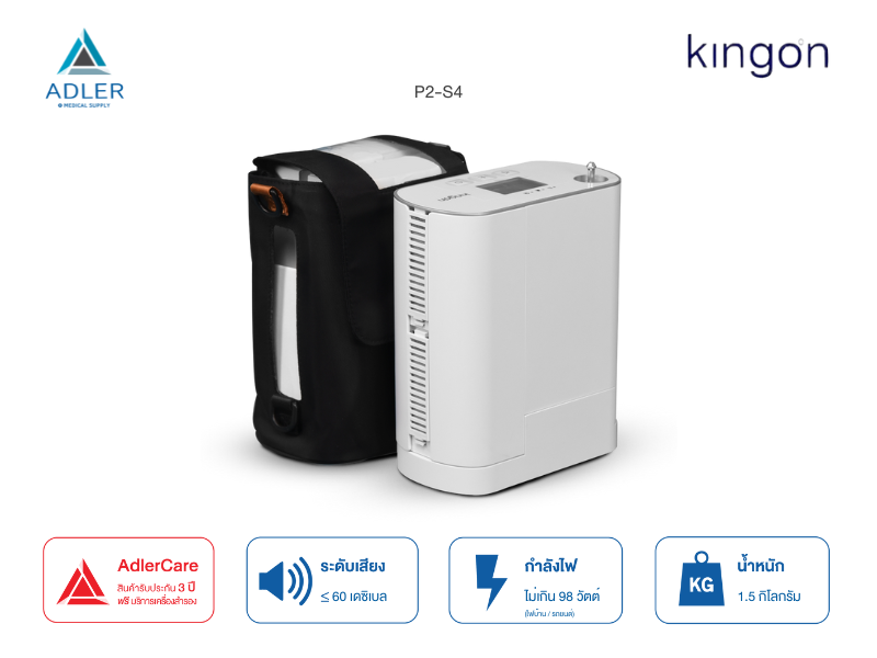 เครื่องผลิตออกซิเจนพกพา Kingon รุ่น P2-S4 น้ำหนักเบา แบตเตอรี่ 3 ก้อน รับประกัน 3 ปี (ส่งด่วน ภายในวัน)