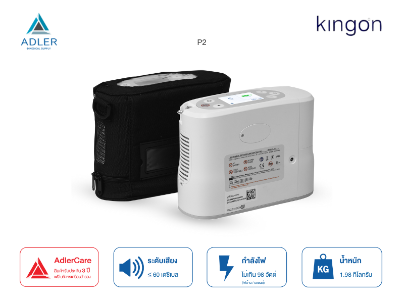 เครื่องผลิตออกซิเจนพกพา Kingon รุ่น P2 รับประกัน 3 ปี แบตเตอรี่ 3 ก้อน (ส่งด่วน ภายในวัน)