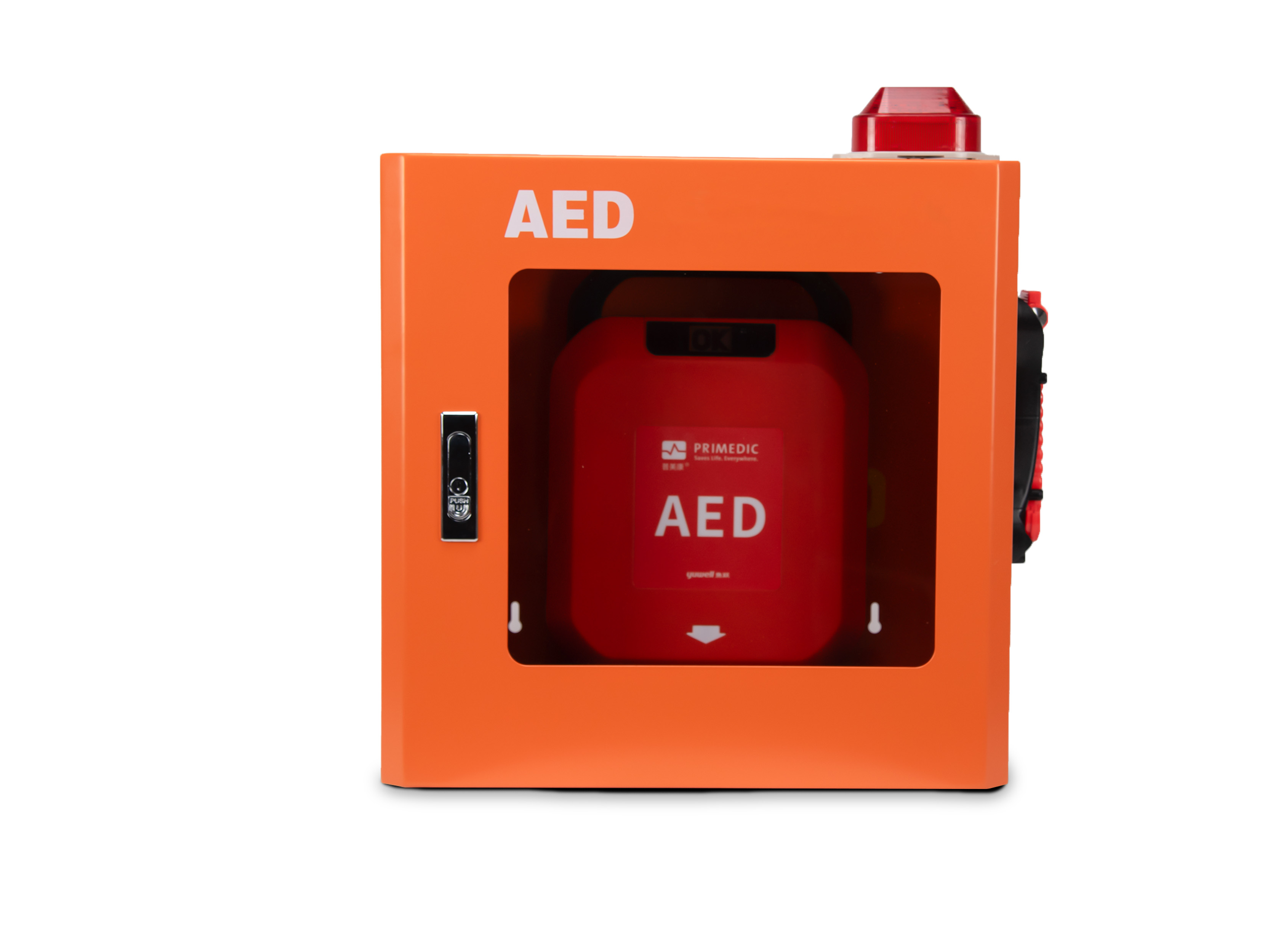 ตู้เก็บเครื่องกระตุกหัวใจอัตโนมัติ AED มีสัญญาณไฟและเสียงแจ้งเตือน (แบบแขวนผนัง)