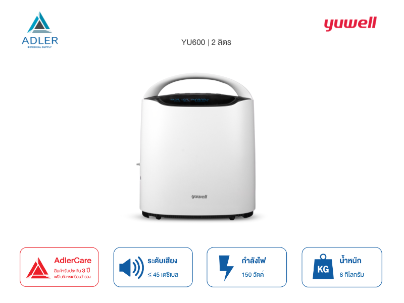 เครื่องผลิตออกซิเจน 2 ลิตร รุ่น YU600 (รับประกัน 3 ปี)