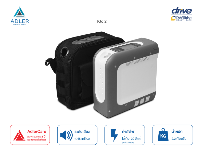 เครื่องผลิตออกซิเจนพกพา Devilbiss รุ่น iGo2 (USA) แบตเตอรี่ 2 ก้อน + 1 แท่นชาร์จ